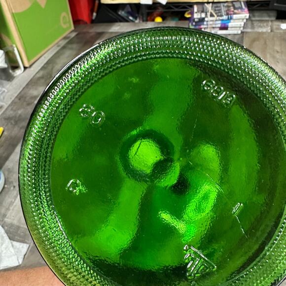 Vintage Wine Green Glass Decanter Bottle Long Neck Handle - Picture 3 of 8